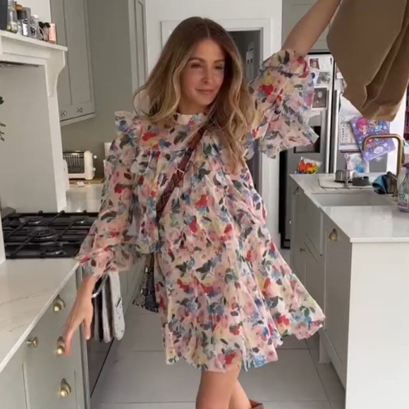 Doen Alette Silk Floral Long Sleeve Mini Dress Fleur Du Matin - Picture 1 of 14